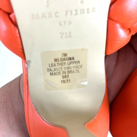 Marc Fisher Womens 7 Dakina Orange Woven Leather Square Toe Heeled Sandals NEW - Picture 9 of 9